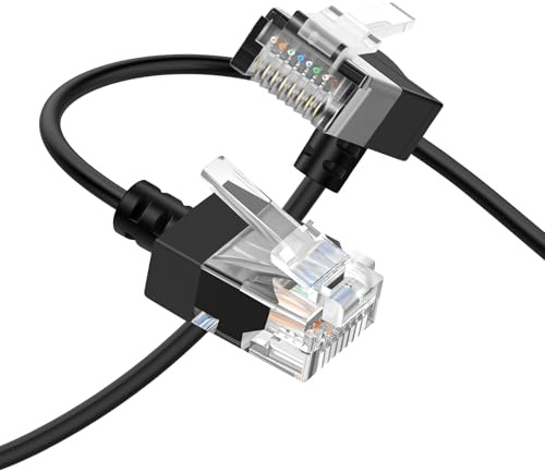 Thzzhnno Cable Ethernet Cat6A en ángulo Abajo 90° Grados 1M, Cable de conexión Ethernet Cat6Rj45 LAN Cable de hasta alta velocidad 10Gbps 550MHz para PC, Router, Impresora