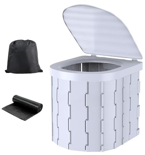 WC portatile da campeggio, pieghevole, WC pieghevole per adulti all'aperto, con coperchio, secchio per vasino esterno per anziani, secchio per vasino da notte con organizer per montagna
