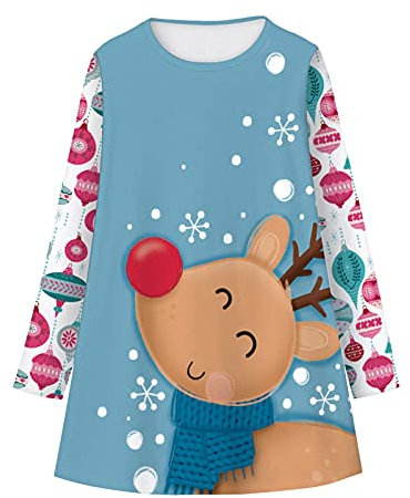Sobzia weihnachtskleid-mädchen-134, Weihnachtskleid Mädchen Lässige Weihnachtsoutfit Weihnachts Lose Kleid Dress Sweatkleid Modisches Prinzessin Langarm Weihnachts Kleider Lang Kurzkleid