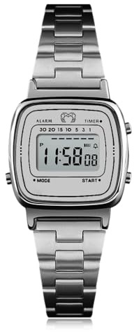 MARLION JEWELS Reloj Digital de Mujer clásico de Estilo Vintage, Resistente al Agua 3ATM., Acabado Sofisticado y Elegante. Reloj de Mujer Original con maquinaria de Cuarzo. (Plata)
