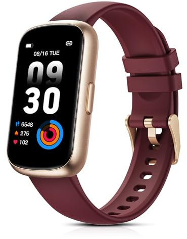 TIFOZEN Reloj Inteligente Mujer, 1,47'' Pulsera Actividad con Pulsómetro/SpO2/Sueño/24 Modos Deportivos/Podómetro/Impermeable 3ATM Smartwatch Smart Band para Android iOS, Burdeos/Oro Rosado