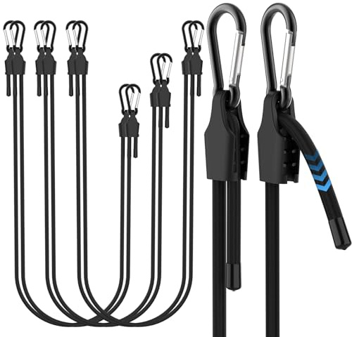 SDTC Tech 6 PCS Adjustable Bungee Cords with Carabiner Hooks, 12/24/36 Inch Elastic Tie Down Strap Ropes for Cargo, Bike, Luggage, Carts, Truck, Tent, etc (Easy to Adjust from 7 to 42)