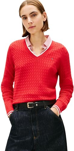 Tommy Hilfiger Co Cable Fine GG V-nk LS Swt Ww0ww44987 Suéter pulóver Mujer (Pack de 1)