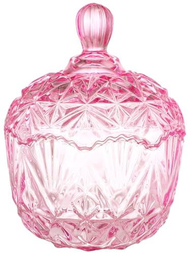 DoubleFill 26 oz Large Glass Candy Dish with Lids Crystal Candy Jar with Lid Easter Spring Decorative Covered Glass Jar Jewelry Box Wedding Buffet Biscuit Containers for Snacks(Pink,Classic)