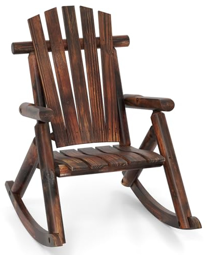 COSTWAY Silla Mecedora Adirondack para Adultos, Mecedora Madera Maciza con Respaldo Alto y Asiento de Listones, Sillon Jardin Balcón Terraza Exterior, 91 x 69 x 97 cm, Carga 150kg