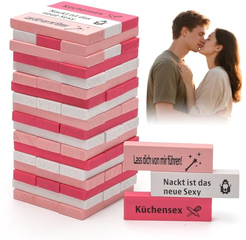 DASIAUTOEM Juego apilable de bloques de madera para parejas, 54 bloques de torre de lujuria, juegos sexuales para parejas, torre de amor, juego sexual para adultos, regalo para el día de San Valentín