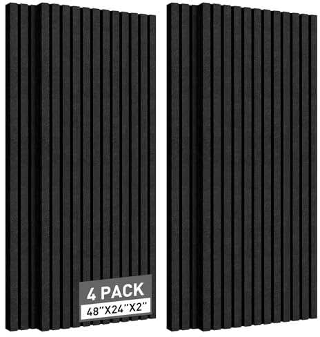 4 Pack Acoustic Foam Panels, 2 X 24 X 48 Wedge Soundproof Studio Foam for Walls,Sound Absorbing Panels, Sound Insulation for Studio, High Density Fireproof Studio Wedges (Black, 4 Pack)