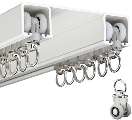 Binario per tende a doppia fila, Montaggio a soffitto Sistema a doppio binario per tende per tende, per camera da letto/soggiorno/finestra/hotel Divisori per ambienti, Facile da installare(White,4m(13