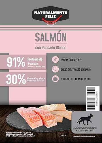 Grain Free Foder för steriliserade katter – lax med vit fisk – 70 % fisk, viktkontroll och urinhälsa – 1,5 kg