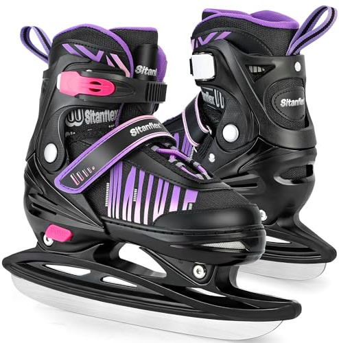 Sitanflex Ice Skates, Adjustable Ice Skates for Children Girls Boys Age 4-12 Years Toddler Ice Hockey Skates for Outdoor and Ice Rink, Soft Padding and Reinforced Ankle Support