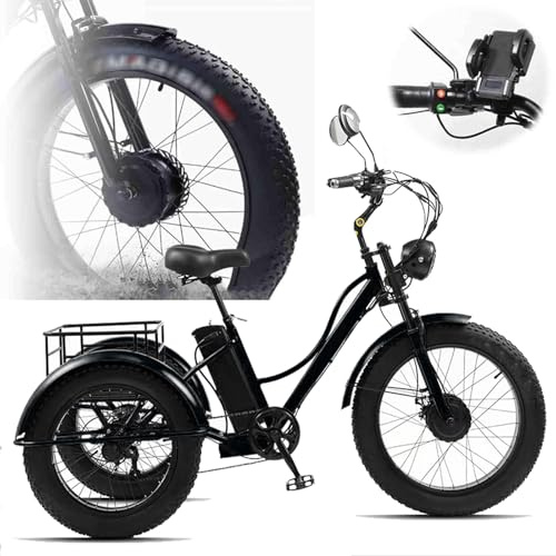 GCLCPAEN Bicicleta Eléctrica De Tres Ruedas,Triciclo De 24,con Pantalla Led,Luces Delanteras,Capacidad De Carga De 200Kg,Cesta Trasera,Conducción Suave,Ideal para Hacer Ejercicio O IR De Compras C