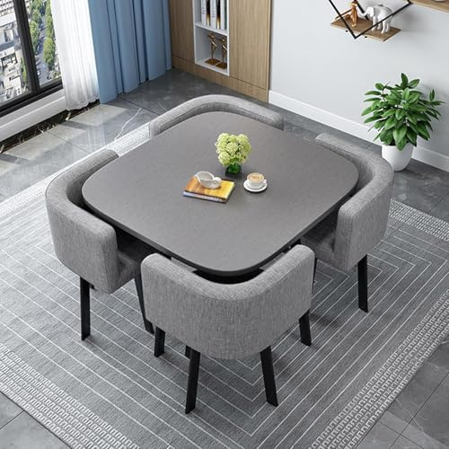 Elegant runt fyrkantigt matbordsset med 4 multifunktionella trästolar – perfekt för kök, vardagsrum, matsal, reception och konferenser