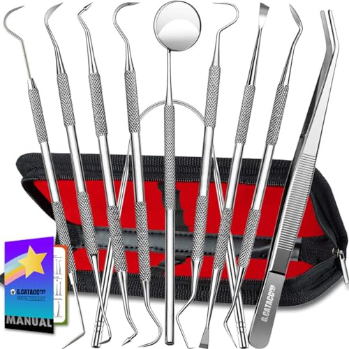 G.CATACC 10 Pezzi Pulizia Denti Kit Igiene Dentale, Rimuovi Tartaro Denti Ablatore Kit per Placca e Tartaro Strumenti con Specchietto Dentista per Cura Orale Domestico