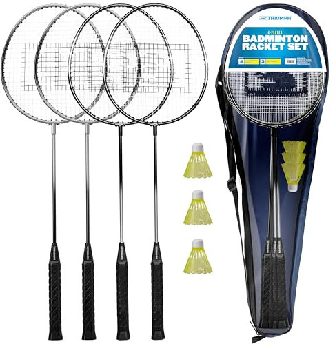 Triumph Sports Badminton-Set für 4 Spieler mit 4 Schlägern, 3 Federbällen und 1 Tragetasche, schwarz (35-7119-2)