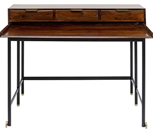 Kare Design Schreibtisch Ravello, Braun, Sekretär-Stil, Naturbelassen, ausziehbare Tischplatte, Modern, Langlebig, Home-Office, Büro, Sheeshamholz, Stahl, 93x120x83 cm (H/B/T)