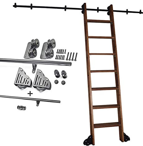 XJHOME Kit de Quincaillerie Porte Grange Coulissante Bibliothèque matériel à échelle roulement coulissante, ensemble complet pour rail suspendu l'échelle coul