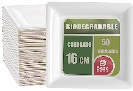 Platos Desechable Vajilla Ecológica y Biodegradable 50 piezas,Platos Caña de Azúca Blanca Desechables Extrafuertes Cuadrado 16cm para Fiestas,Camping,Picnic,Barbacoas