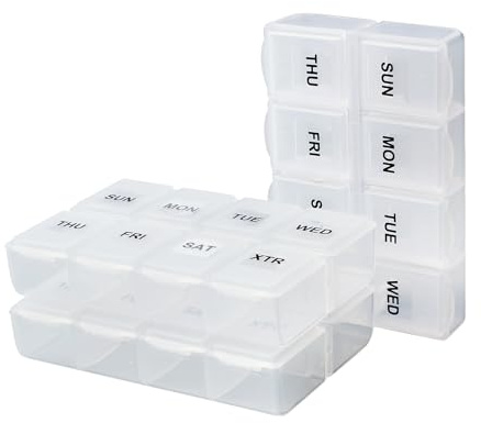 Serfeymi Weekly Pill Organizer 3 Pack Medicine Organizer Travel Pill Box 7 Day Pill Case for Purse Pill Container Pill Holder Daily Pill Boxes Organizer for Medication, Vitamin, Supplement