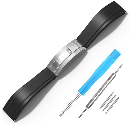 RBIPO 20mm Kautschukarmband Schnellverschluss Ersatzarmband für Rolex Submariner Ghost Daytona Yachtmaster Silikonarmband für Männer und Frauen-Silberne Schließe