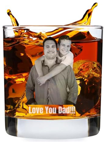 Vaso Whisky Personalizado Vasos de Whisky con Texto y Foto Grabados Regalo Personalizado Regalo Cumpleaños Hombre Regalos Originales (240ml)
