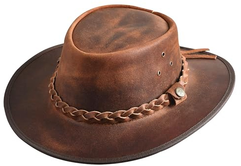 Sidewinder Austrailian Genuine Leather Western Style Cowboy Hat Wide Brim Real Water Resistant Outback Vintage (US, Alpha, X-Large, Red)
