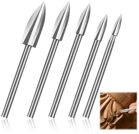 5 Piezas Juego de Brocas de Tallado de Madera para Herramienta Rotativa, para Dremel, Brocas para Grabado en Madera Dura con Vástago de 1/8”, Wood Carving Tools Tallado Accesorios para Dremel