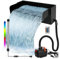 Teich Wasserfall Spillway 30cm Schwarze Edelstahl Wasserfall Teichfilter für Gartenteich Teich 30cm 45W 3000L/H with Pumpe und LED Licht für Wasserspiel Patio Terrasse Wasserwand Koiteich Außen