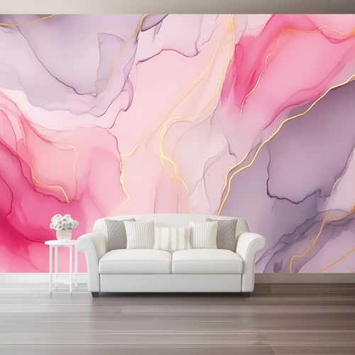 Murales Papel Pintado Salon 200 x 140 cm Elegancia Líneas Mármol Textura Motivo, Rosa Gris Fotomurales Tejido No Tejido Papel Tapiz Fotográfico Decorativos Murales Dormitorio Oficina Hotel