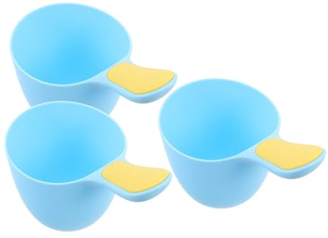 HANABASS 3pcs Baby Bathing Cups for Hair and Skin Cleaning, Pp Plastic with Ergonomic Nonslip Handles and Unique Curvature, Multi-Purpose Water Ladles for Bath Time Rinsing and Washing