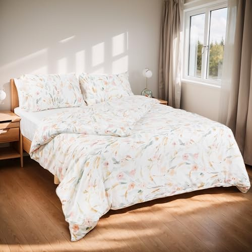 Etrexonline Juego de Funda Nórdica 4 Piezas Cama 150 Microfibra Extra Suave Transpirable - 1 Funda Edredón 240x220 cm, 1 Bajera 150x200+30 cm y 2 Fundas de Almohada 50x90 cm (Jardín Pastel)