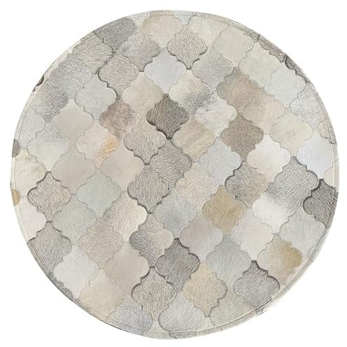 Suixtil Alfombra de Piel Vaca diseñador, 100% Cuero, Redonda, Hecha a Mano, for Calentar los pies, decoración Dormitorio, Estilo Patchwork Vintage, Grande, a for Sala Estar