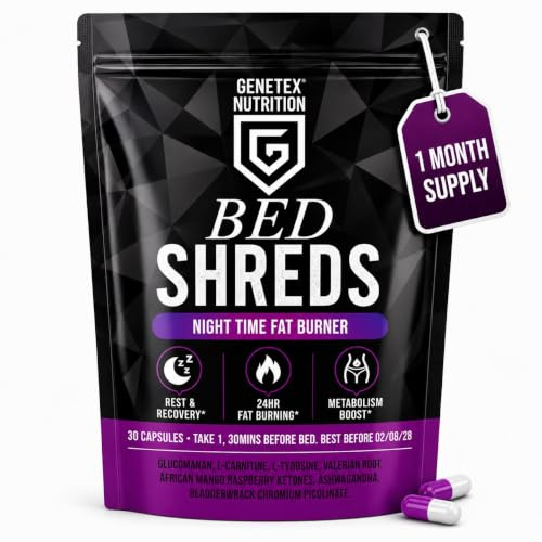 Bed Shreds Night Time Supplement for Weight Management & Sleep Support – Night Time Fat Burner with Natural Ingredients - Supports Relaxation & Restful Nights, 30 Capsules, Made in UK – Vegan Friendly
