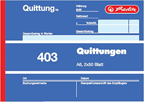 Herlitz Quittungsblock 403, A6 quer, 2 x 50 Blatt