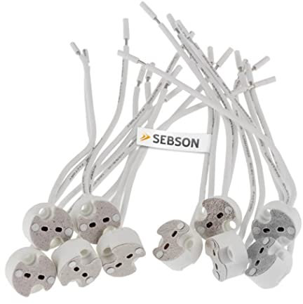 SEBSON GU5.3 / MR16 Fassungen für GU5.3 / MR16 Leuchtmittel 230V, 10er Set, LED und Halogen Lampen geeignet, Fassungen aus Keramik für Einbaustrahler
