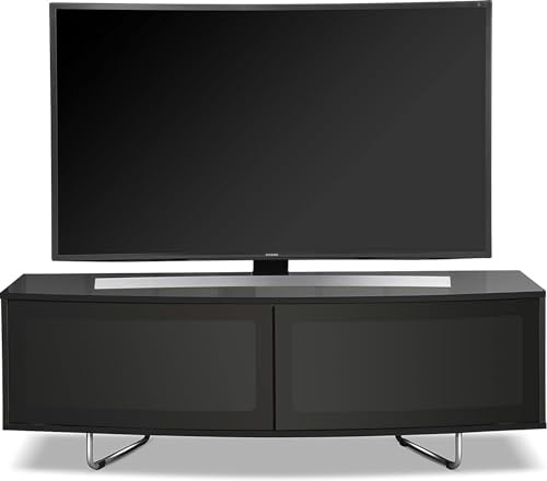 Homeology Caru Gloss Black Beam-Thru Remote Friendly Super-Contemporary D Shape Design 32-65 LED/OLED/LCD TV Cabinet