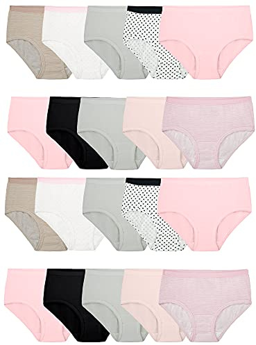 Fruit of the Loom Girls' Tag Free Cotton Brief Underwear Multipacks, Brief-20 Pack-Black/Pink/Grey, 10