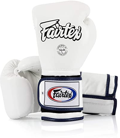 Guanti da boxe Fairtex Muay Thai BGV9 - guanti mma da allenamento e sparring in stile messicano per battitore pesante per Kick Boxing MMA K1(14oz/Profilo bianche/blu)