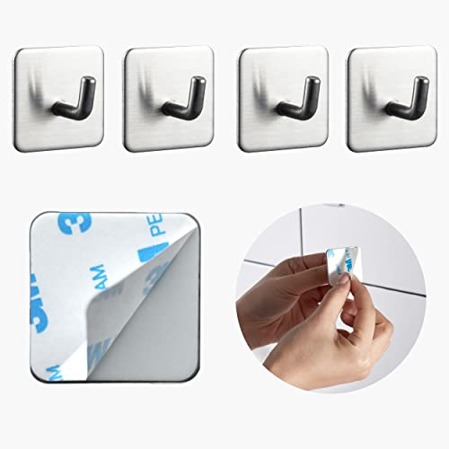 DEKAZIA® 4er-Set Klebehaken Edelstahl selbstklebend, Wandhaken ohne Bohren | Handtuchhaken, Küchenhaken, Kleiderhaken, Handtuchhalter, gebürstet, für Bad & Küche, extra stark