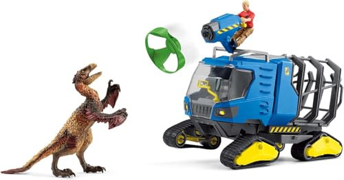 SCHLEICH Dinosaurs 42604 - Realistischer Dakotaraptor Dino mit Truck und Forscherfigur - Prähistorisches Spielset - Action Dino Figur, Fahrzeug und Forscher - Dinosaurier Spielzeug ab 4 Jahre