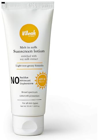 vilvah STORE Vilvah Melt-In-Milk Sunscreen For All Skins Spf 50 Pa+++ With Soy Milk Extract Lightweight, No White Cast Protects Skin From Dangerous Uva, Uvb & Blue Light For Men & Women, 50 ml