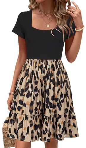 Newshows Sommerkleid Damen Knielang Strandkleid Sommer Outfits Kleid Elegant Kurz Partykleid Mit Taschen Floral-1,L