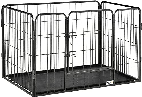 PawHut Enclos Parc pour Chien 4 Panneaux en métal grillagé avec Fond Porte Verrouillable, intérieur ou extérieur, dim. 109L x 74l x 71H cm