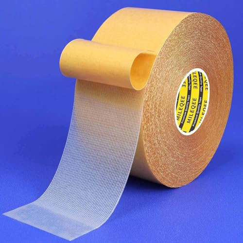 MILEQEE 1 Roll Double Sided Tape Heavy Duty, 50mm×20m, Universal High Tack Strong Wall Adhesive with Fiberglass Mesh, Super Sticky Resistente Clear Tape, Easy Use Transparent Tape