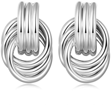 LILIE&WHITE Chunky Gold Statement Earrings, Two-Tone Knot Dangle Earrings, Circular Hoop Drop Earrings for Women