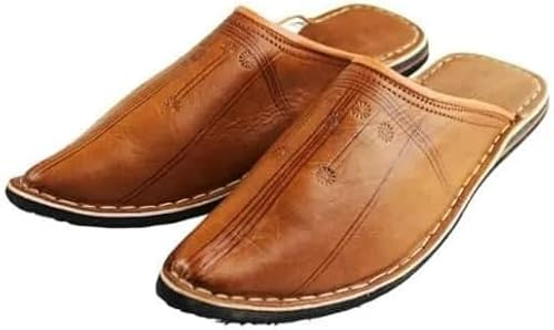 babouche mule berbere traditionnel - bout pointu - cuir naturel fabriqué au maroc Artisanal couleur Noir Marron Bleu (Marron camel, Système Taille Chaussures EU, Adulte, Numérique, Moyen, 40)