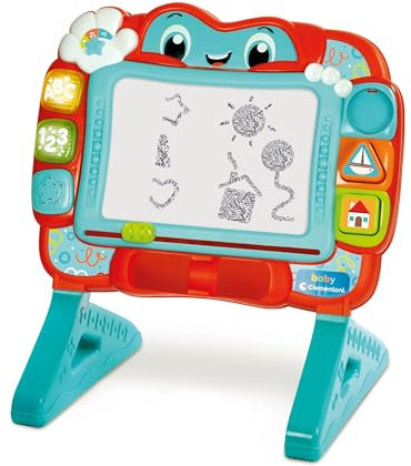 Clementoni Baby Lavagna Canta e Impara Magnetica Bambini 18-36 Mesi, Centro attività Prima Infanzia, per Disegnare, Insegna Numeri, Parole e Forme, con 3 Timbri, Lingua Italiana, 17955