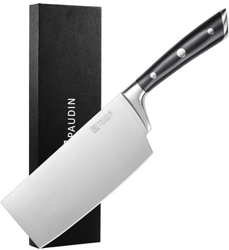 PAUDIN Coltello da cucina 17,7 cm professionale, coltello nakiri, coltello da cuoco in acciaio inossidabile tedesco ad alto tenore di carbonio, affilato, super duro, impugnatura ergonomica