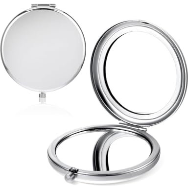 KGDUYC 1 piezas espejo de bolsillo 1/2 con aumento- pequeño espejo de bolsillo plegable,espejo de mano, pequeño espejo de bolsillo, pequeño espejo para bolso, bolso (plateado)