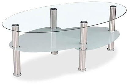 HOGAR24 ES Mesa de Centro Ovalada de Cristal Transparente, Diseño Moderno, Medidas: 110 cm (Ancho) x 45 cm (Alto) x 60 cm (Fondo).