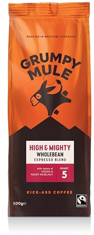 Grumpy Mule High and Mighty Espresso Blend Whole Coffee Beans with notes of Cocoa and Roast Hazelnut 500g